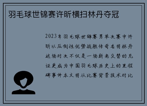 羽毛球世锦赛许昕横扫林丹夺冠